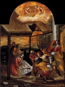 El Greco, Tríptico de Módena, ca. 1568. Detalle del Nacimiento y adoración de los pastores.